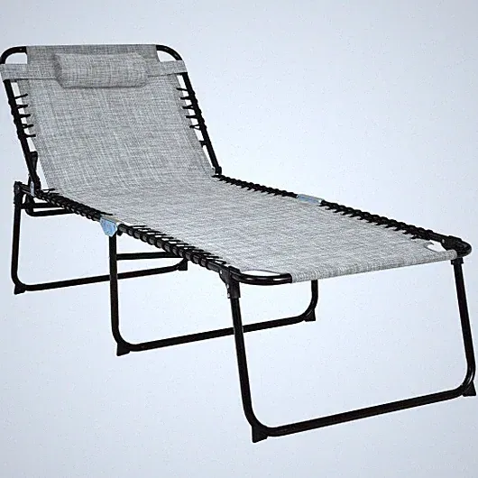 4 Position Folding Lounge Chaise with Adjustable Backrest and Footrest-Gray - Co