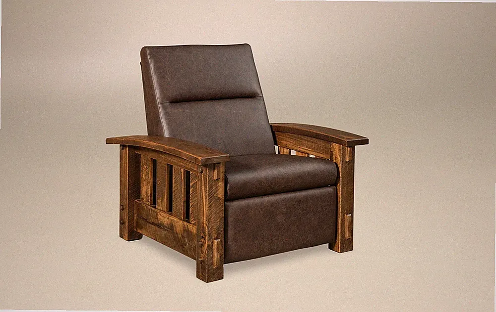 Amish Mission Rustic Wall Hugger Recliner Chair Rough Sawn Solid Wood Leather