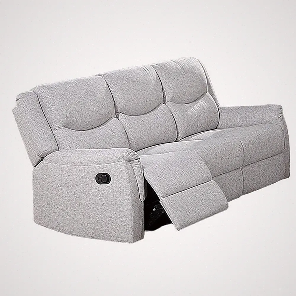 Ammy Manual Recliner Sofa- Pillow Arms- 75in Wood- White Faux Burlap