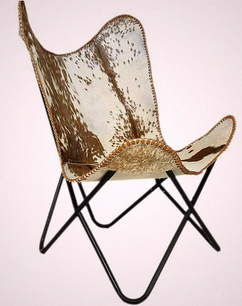 Handmade Cowhide Leather Butterfly Chair Sleeper Seat Relax Arm Chair Folding