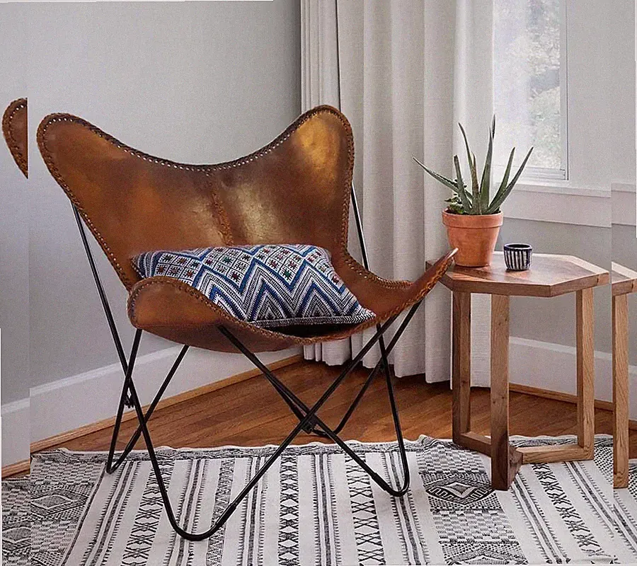Handmade Leather Lounge Accent Butterfly Chair Full Folding Relax Arm Chair New