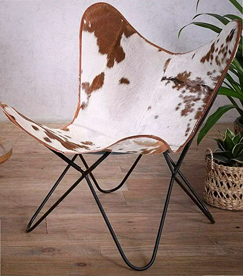 Handmade Vintage 100% Leather Butterfly Sleeper Seat Lounge Accent Arm Chair
