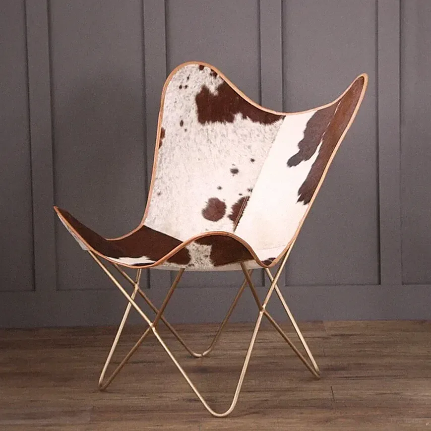 Handmade Vintage Cowhide Leather Butterfly Chair Lounge Accent Chair Home Garden