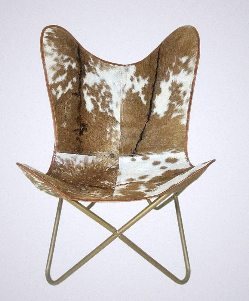 Handmade Vintage Cowhide Leather Butterfly Chair Sleeper Seat RelaxChair Folding