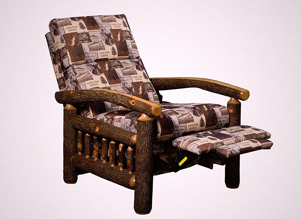 Hickory Log Recliner Chair Rustic Cabin Lodge Furniture Amish Upholstered