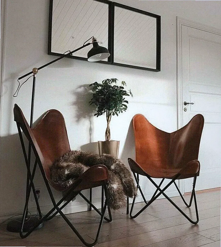 Indoor Outdoor Sleeper Seat Handmade Buffalo Leather Butterfly Relax Arm Chair