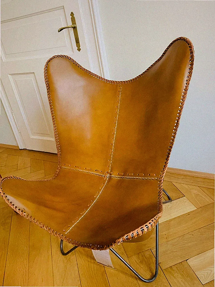Premium Genuine Leather Butterfly Chair Retro Industrial Furniture