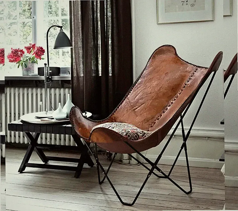Retro Handmade 100% Original Leather Butterfly Folding Comfortable Modern Chair